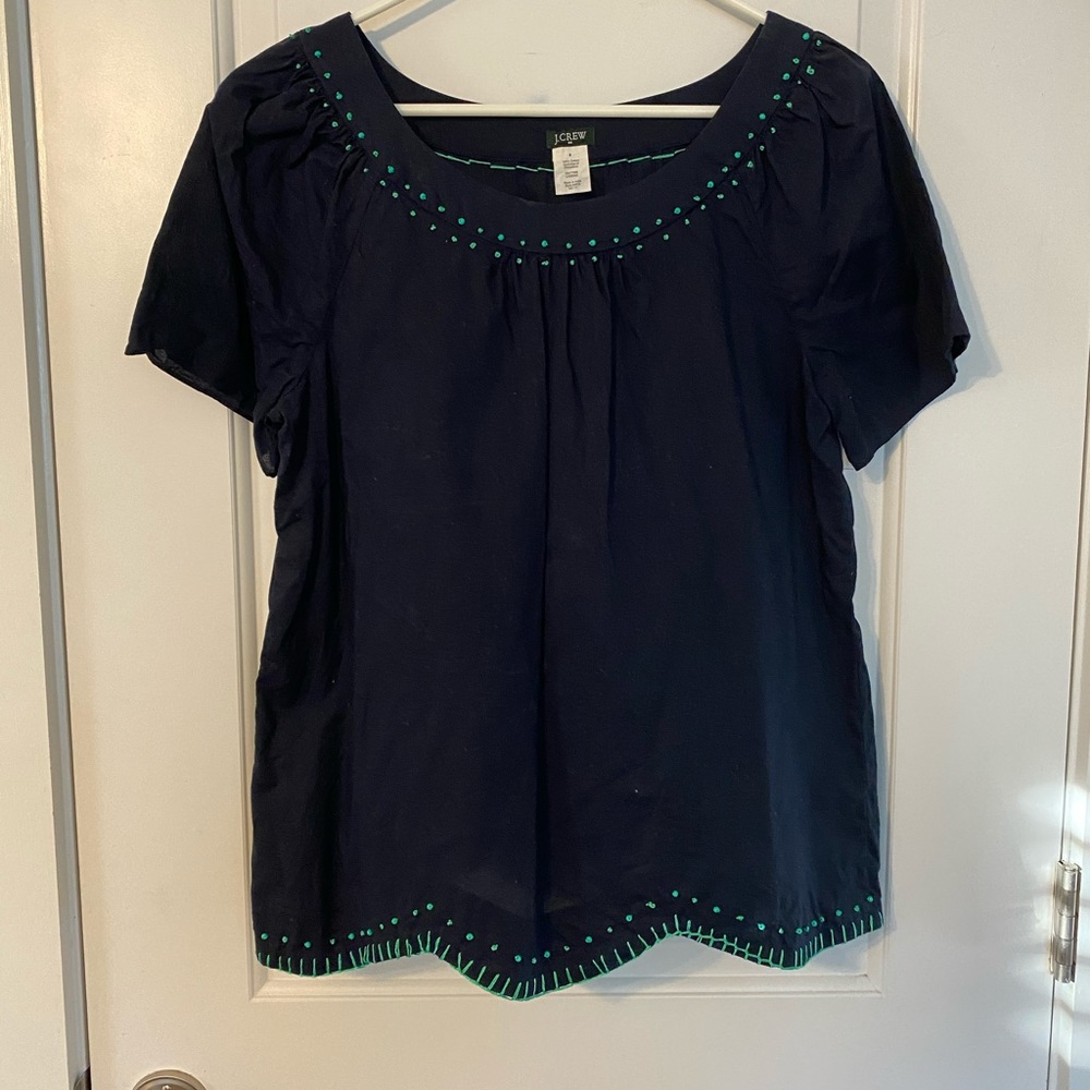 Navy with green stitch detail shirt J.Crew